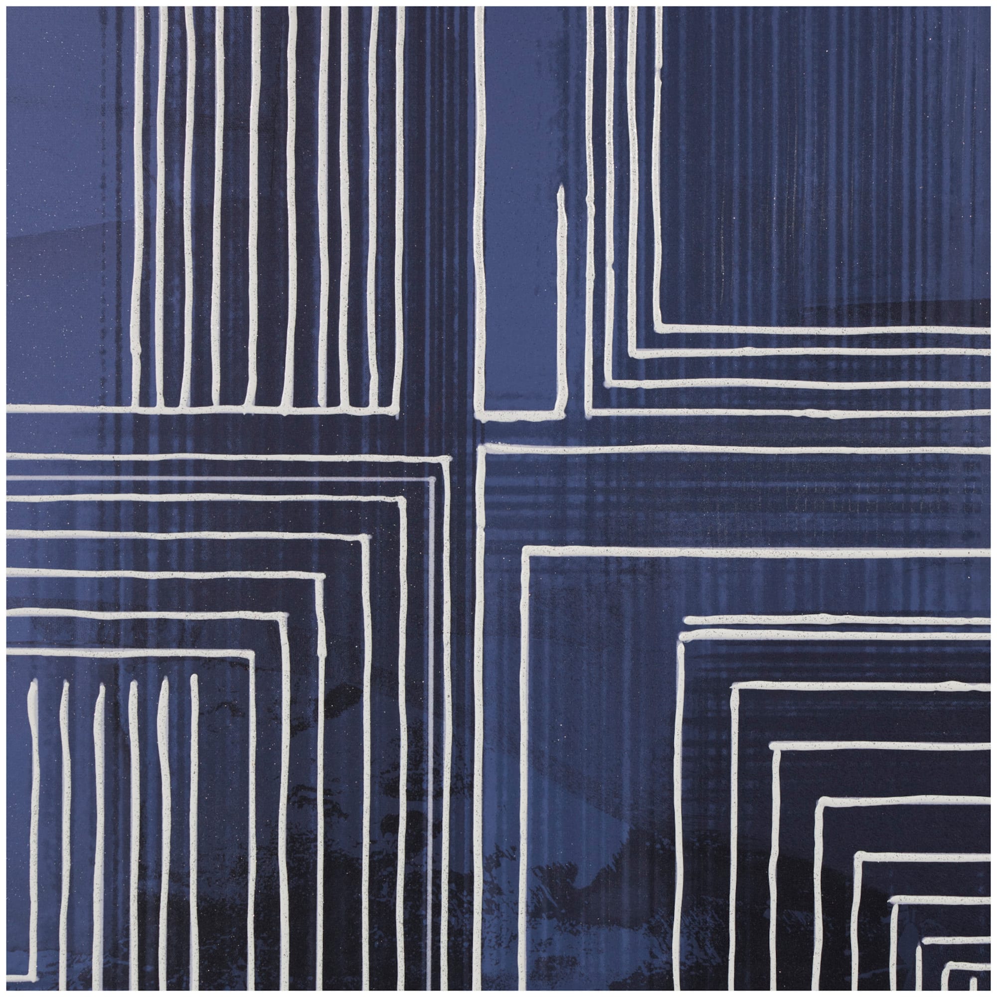 40" x 40" Blue Canvas Geometric Framed Wall Art with White Square Outlines